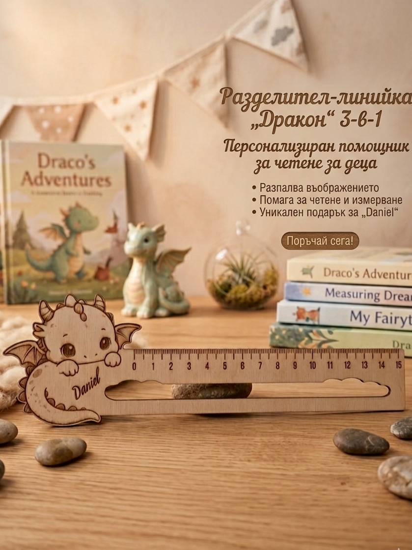 Персонализиран разделител за книга и линийка 3 в 1 подарък за деца с име
